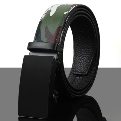 Men White & Brown Printed Autolock Belt